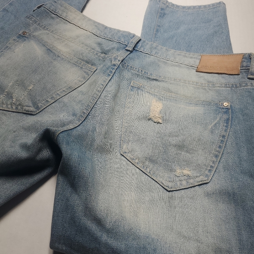 Zara Boyfriend Jeans Womens Size 36 Button Fly Distressed Light Wash High Rise